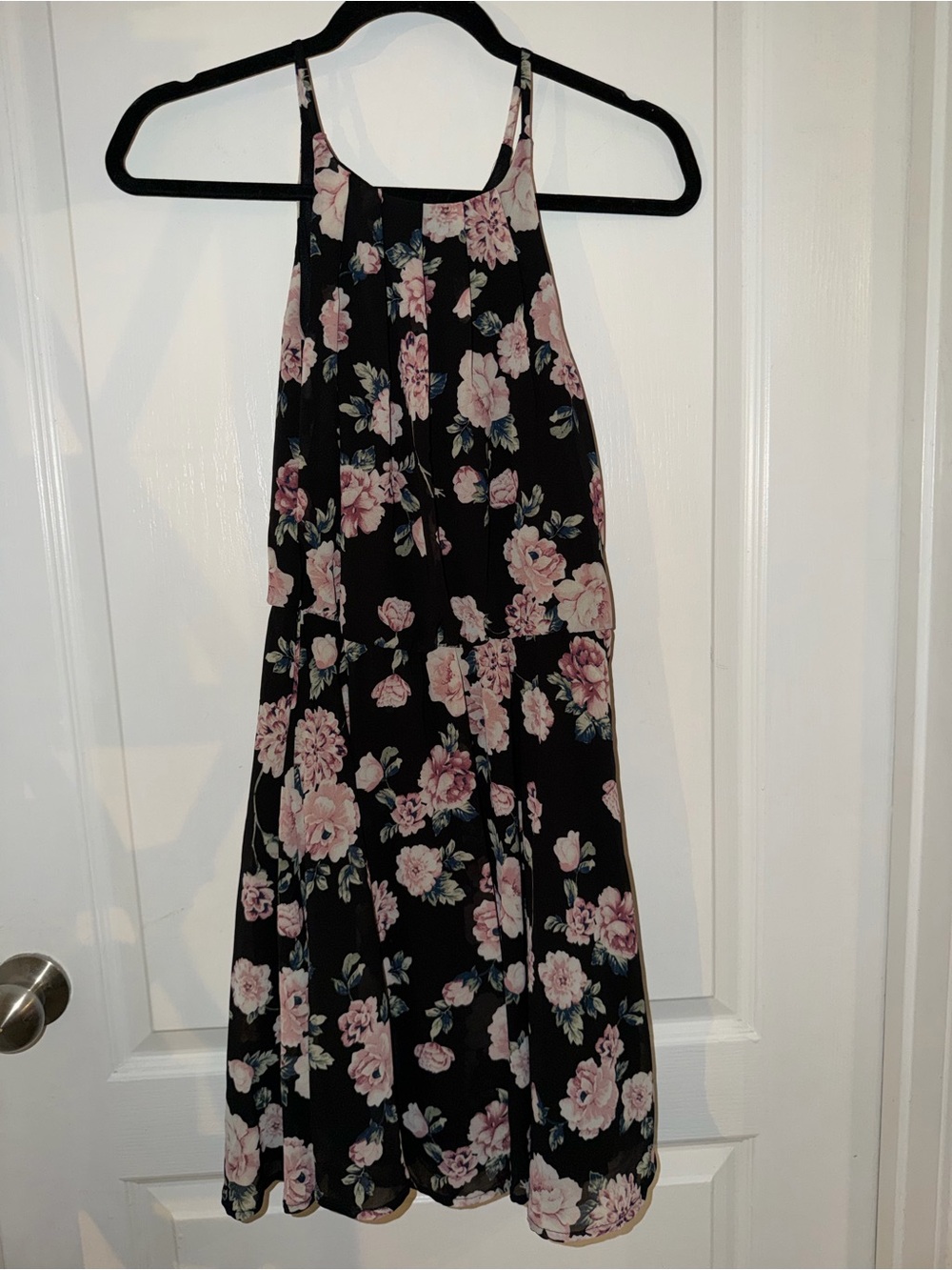 Francesca’s black floral strapless dress, NWT